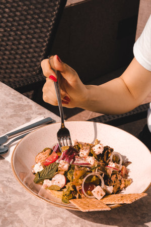 Fresh salad plate with mixed greensの写真素材