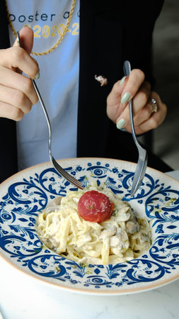 Tasty appetizing classic Italian pasta with a delicious sauce.