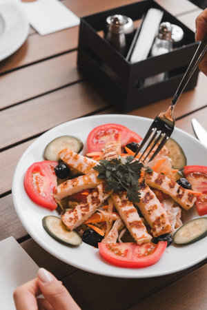 Fresh salad plate with mixed greensの写真素材