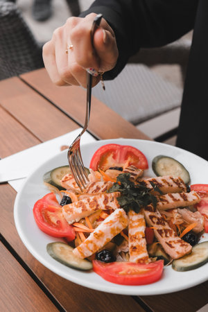 Fresh salad plate with mixed greensの写真素材