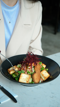 Fresh salad plate with mixed greensの写真素材