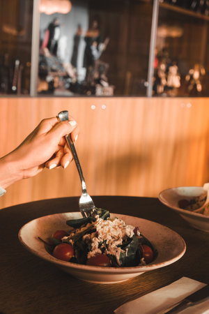 Fresh salad plate with mixed greensの写真素材