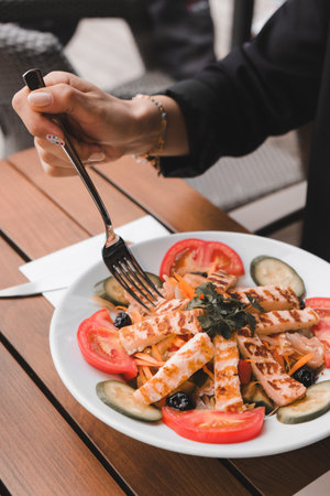 Fresh salad plate with mixed greensの写真素材