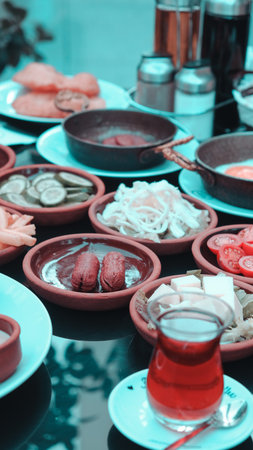 Fresh and vibrant ingredients for a delicious breakfastの写真素材