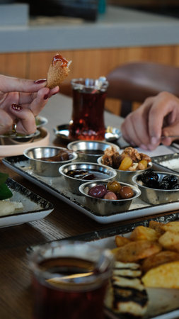 Colorful Turkish breakfast spread with regional specialties