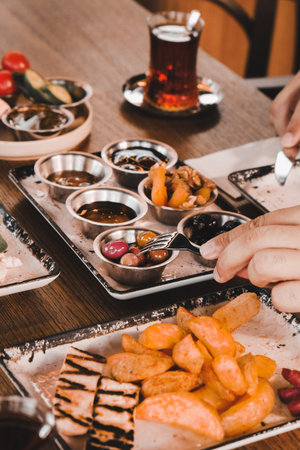 A bright and cheerful spread on a tableの写真素材