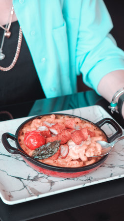 Tasty appetizing classic Italian pasta with a delicious sauce.の写真素材