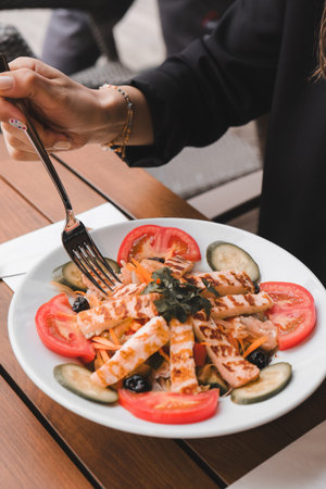 Fresh salad plate with mixed greensの写真素材