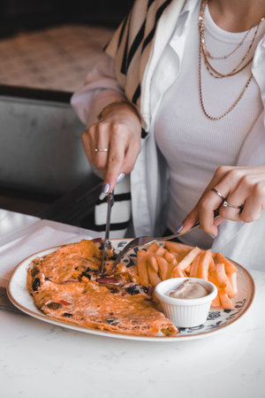 Delicious breakfast plate on the table.の写真素材