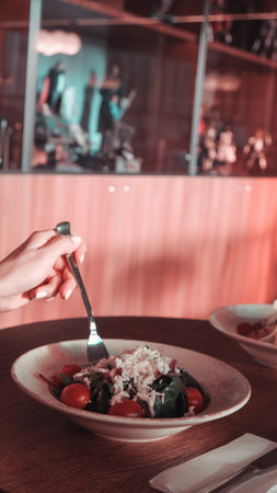 Fresh salad plate with mixed greensの写真素材