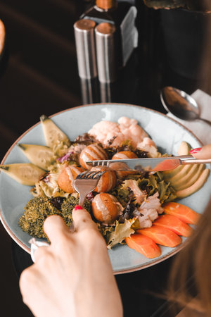 Fresh salad plate with mixed greensの写真素材