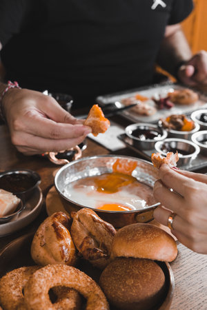Fresh fruits and healthy foods for a morning mealの写真素材