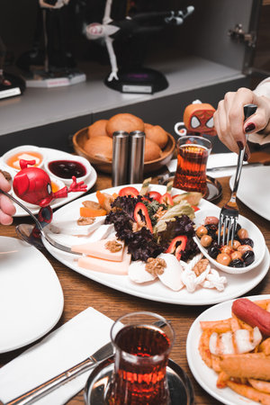 Beautifully styled morning breakfast tableの写真素材