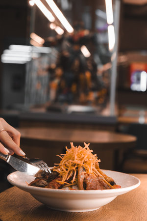 A sizzling hot plate of perfectly cooked meat