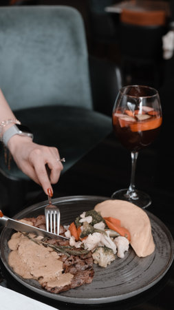 Perfectly cooked meat, a true culinary delightの写真素材