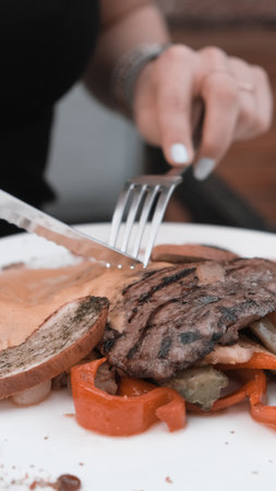 Perfectly cooked meat, a true culinary delightの写真素材