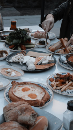 Traditional breakfast with fresh ingredientsの写真素材