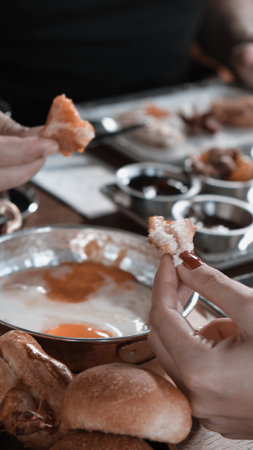 Close-up of a delicious homemade breakfast spreadの写真素材