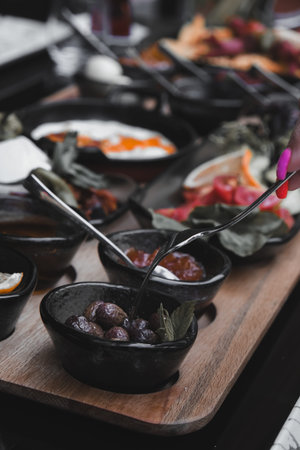 Colorful Turkish breakfast spread with regional specialties