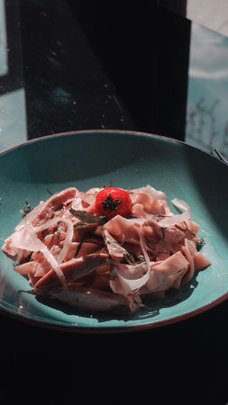 Tasty appetizing classic Italian pasta with a delicious sauce.の写真素材