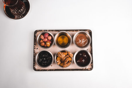 Close-up of a homemade breakfast spreadの写真素材