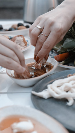 A vibrant breakfast spread with colorful ingredientsの写真素材