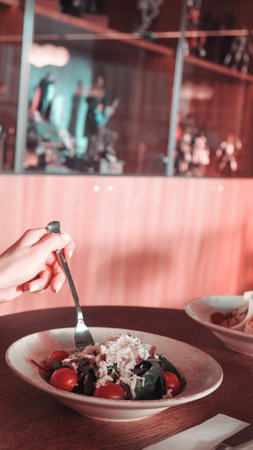 Fresh salad plate with mixed greensの写真素材