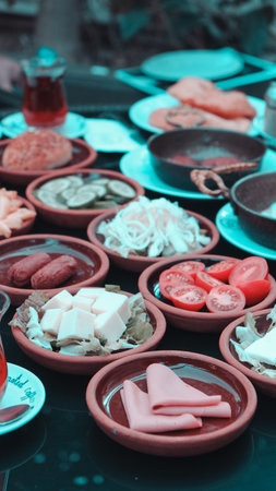 Traditional breakfast with fresh ingredientsの写真素材