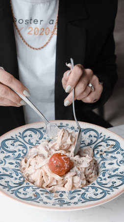 Tasty appetizing classic Italian pasta with a delicious sauce.