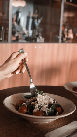 Fresh salad plate with mixed greensの写真素材
