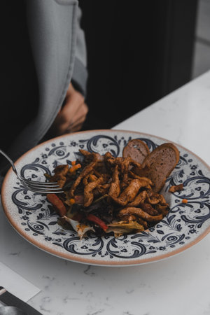 Tasty appetizing classic Italian pasta with a delicious sauce.の写真素材