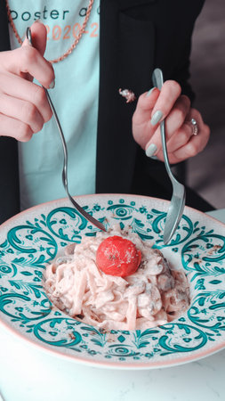 Tasty appetizing classic Italian pasta with a delicious sauce.