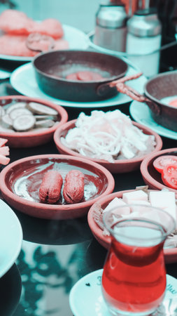 Beautifully styled morning breakfast tableの写真素材