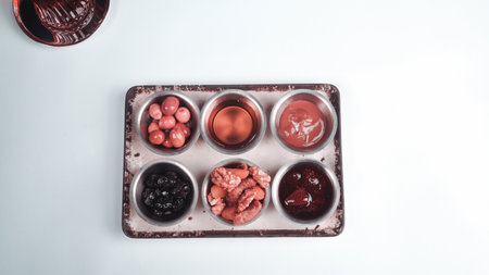 A bright and cheerful breakfast spread on a tableの写真素材