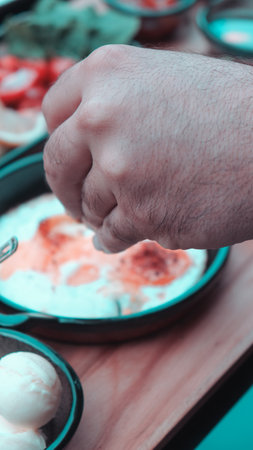 Fresh fruits and healthy foods for a morning mealの写真素材