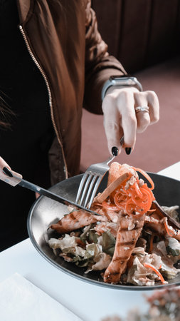 Fresh salad plate with mixed greensの写真素材