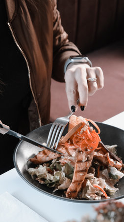 Fresh salad plate with mixed greensの写真素材