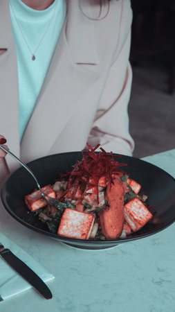 Fresh salad plate with mixed greensの写真素材