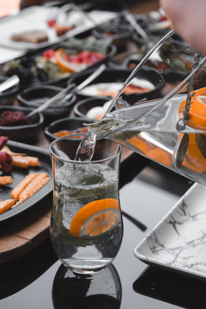 Colorful Turkish breakfast spread with regional specialtiesの写真素材