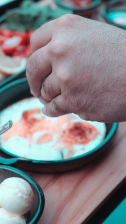 Close-up of a delicious homemade breakfast spreadの写真素材