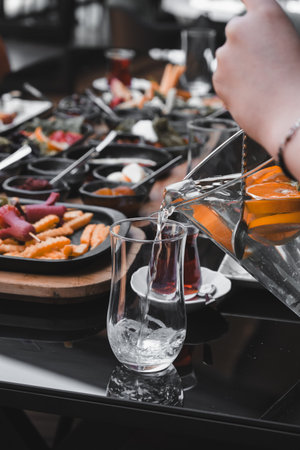 Fresh fruits and healthy foods for a morning mealの写真素材