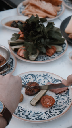 Traditional breakfast with fresh ingredientsの写真素材