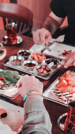 Fresh and vibrant ingredients for a delicious breakfastの写真素材