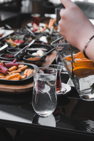 A vibrant breakfast spread with colorful ingredientsの写真素材