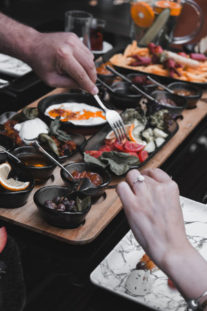 A vibrant breakfast spread with colorful ingredientsの写真素材
