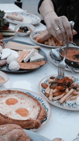 Traditional breakfast with fresh ingredientsの写真素材