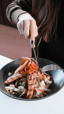 Fresh salad plate with mixed greensの写真素材