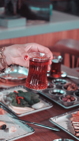 Colorful Turkish breakfast spread with regional specialtiesの写真素材