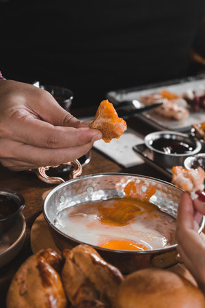 A vibrant breakfast spread with colorful ingredientsの写真素材