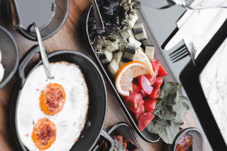 Traditional breakfast with fresh ingredientsの写真素材